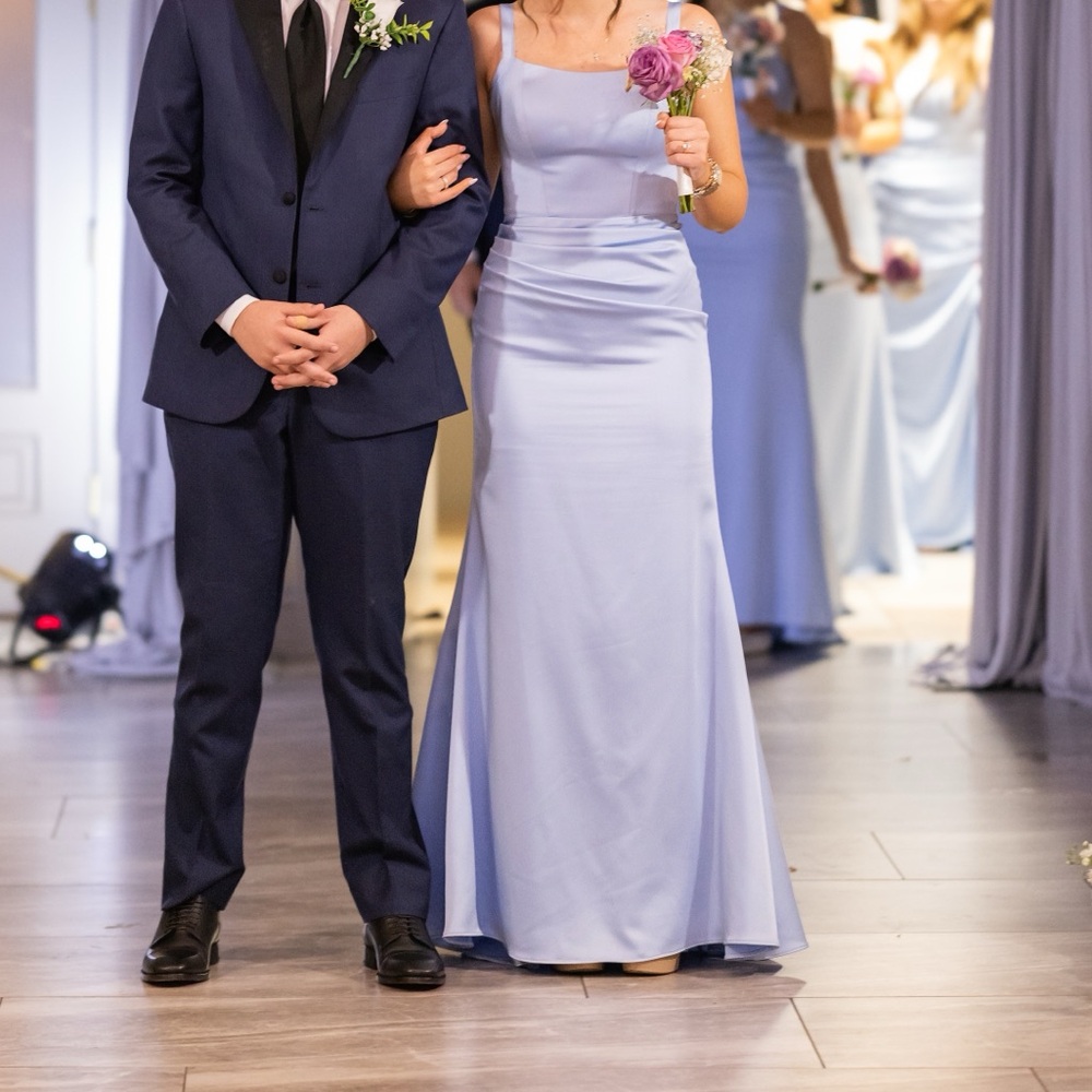 Blue Satin Ruched Formal Gown - Bridesmaid Wedding Guest Prom - Sizes 2 4 6